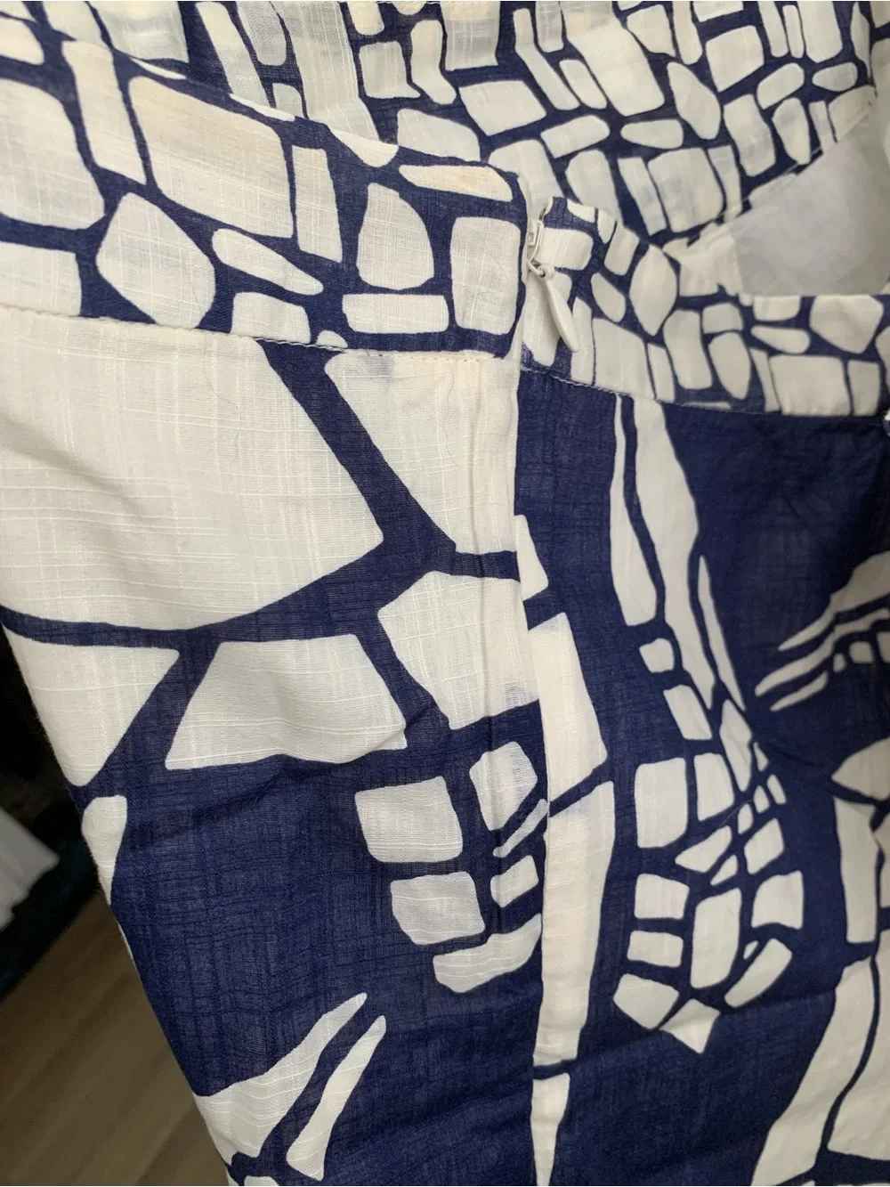 J. Crew White and Navy Geometric Tank Top